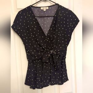 Black polka dot tie front top